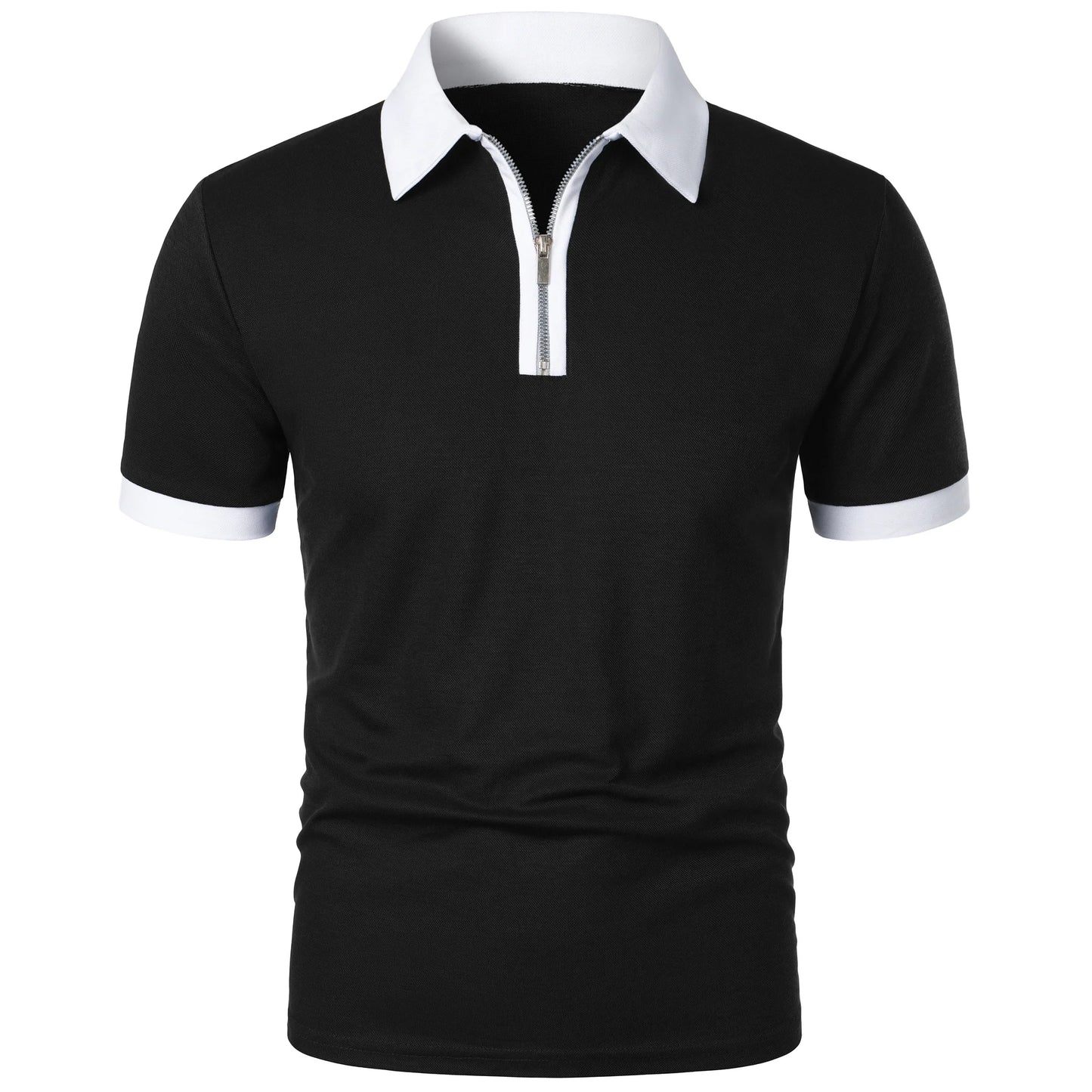 Men's Fashion Casual top Short Sleeve color with stylish zipper with men's lapel short sleeve top T-shirt Fashion short sleeve