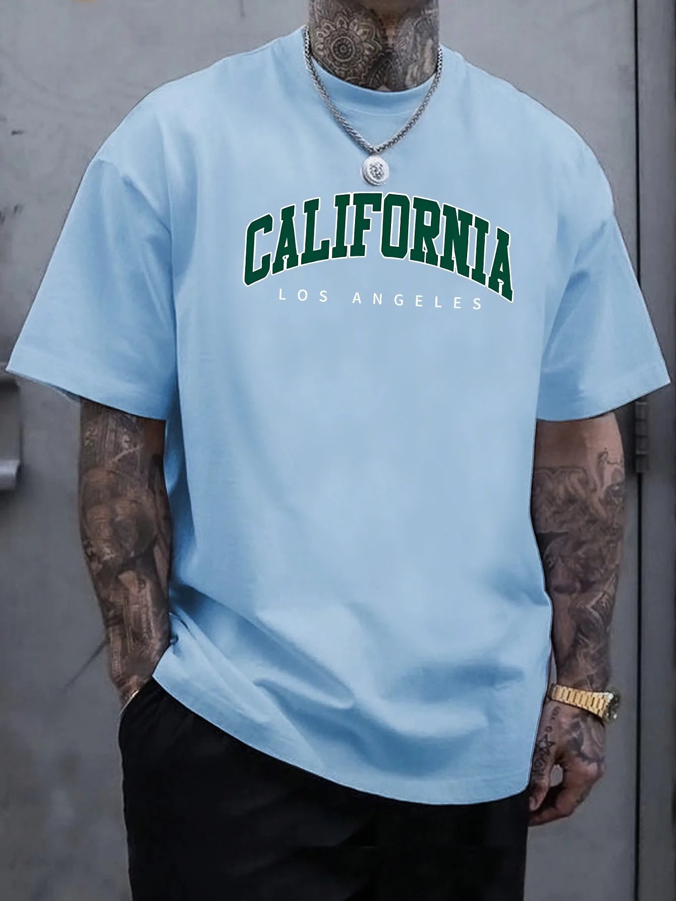Summer Men's 100% Cotton Casual Sports Loose Large california letter Printed Comfortable Round Neck Short Sleeve T-shirt Top