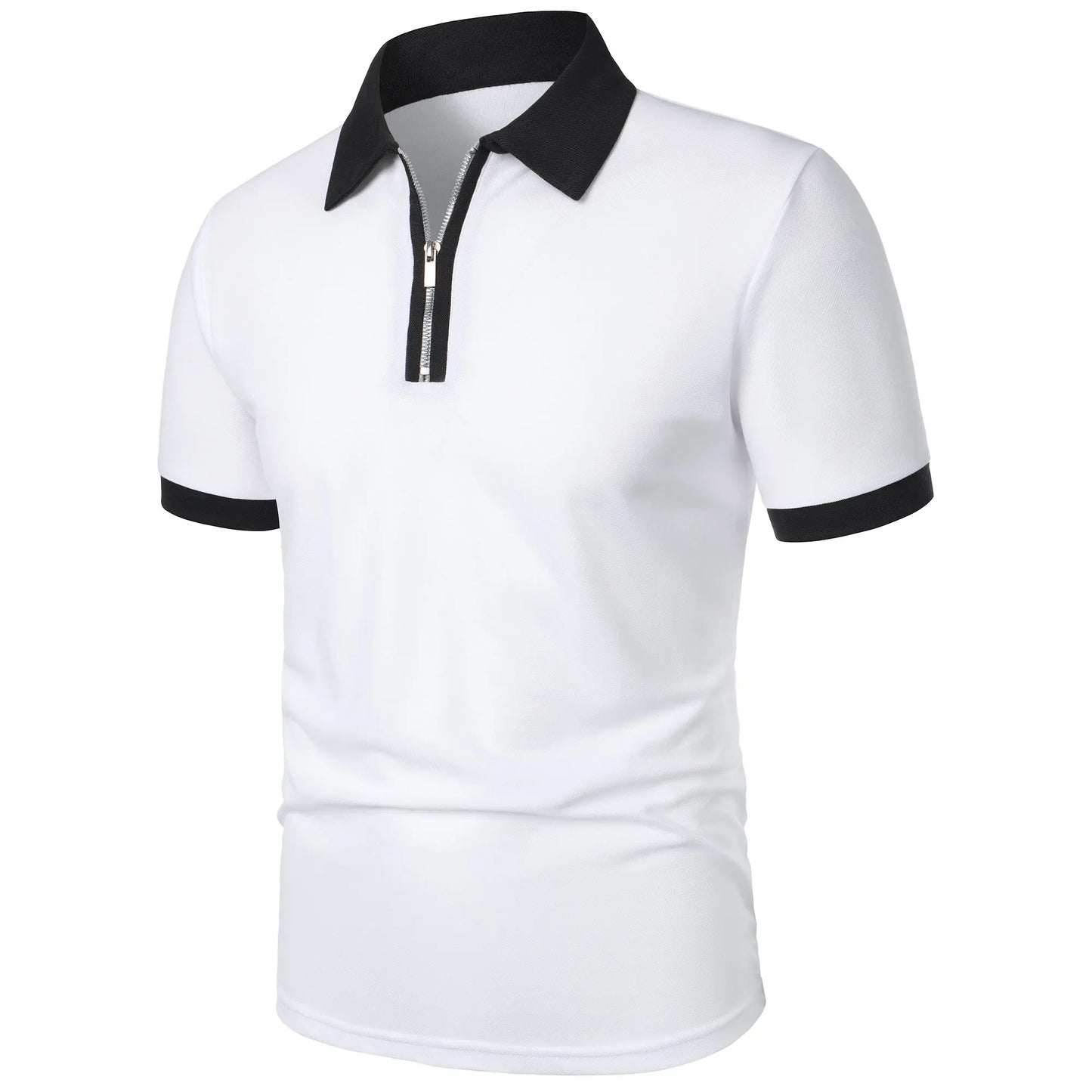 Men's Fashion Casual top Short Sleeve color with stylish zipper with men's lapel short sleeve top T-shirt Fashion short sleeve