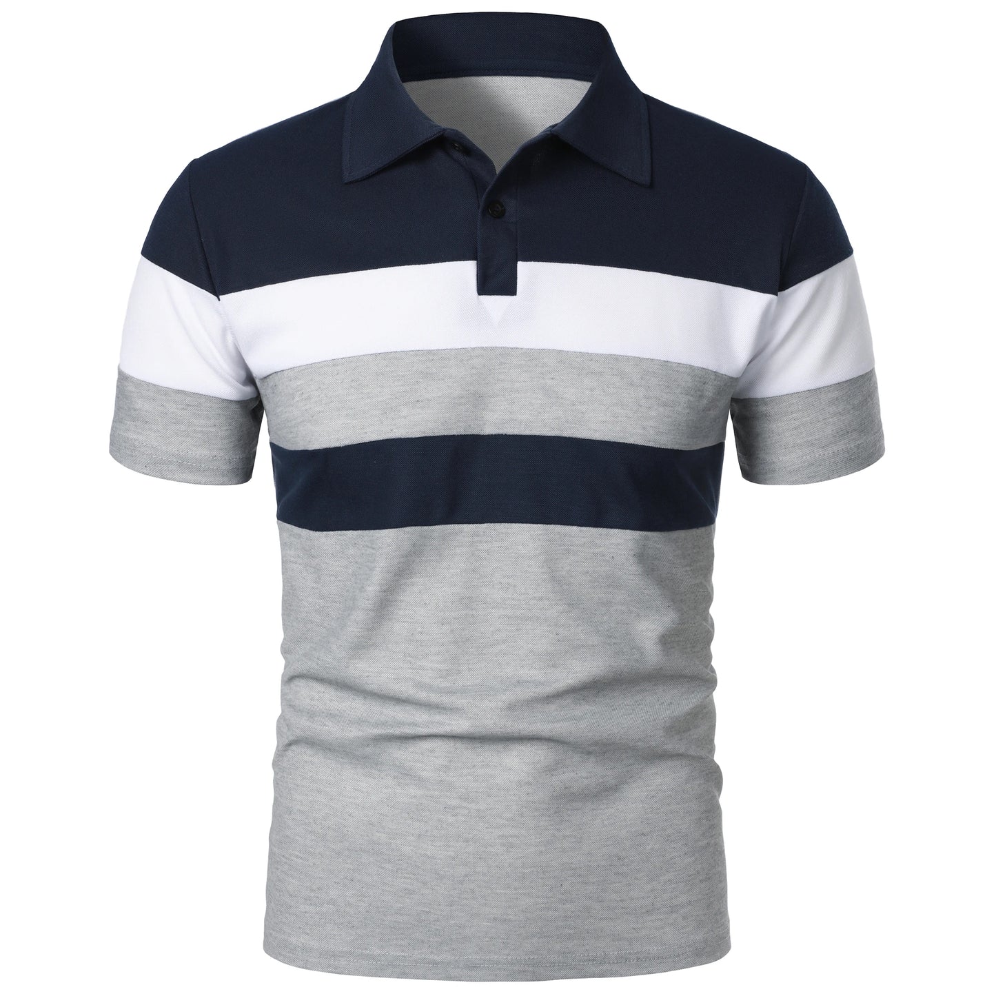 Men's short sleeve chest three stripes color matching fashion with men's lapel short sleeve men's fashion casual top T-shirt