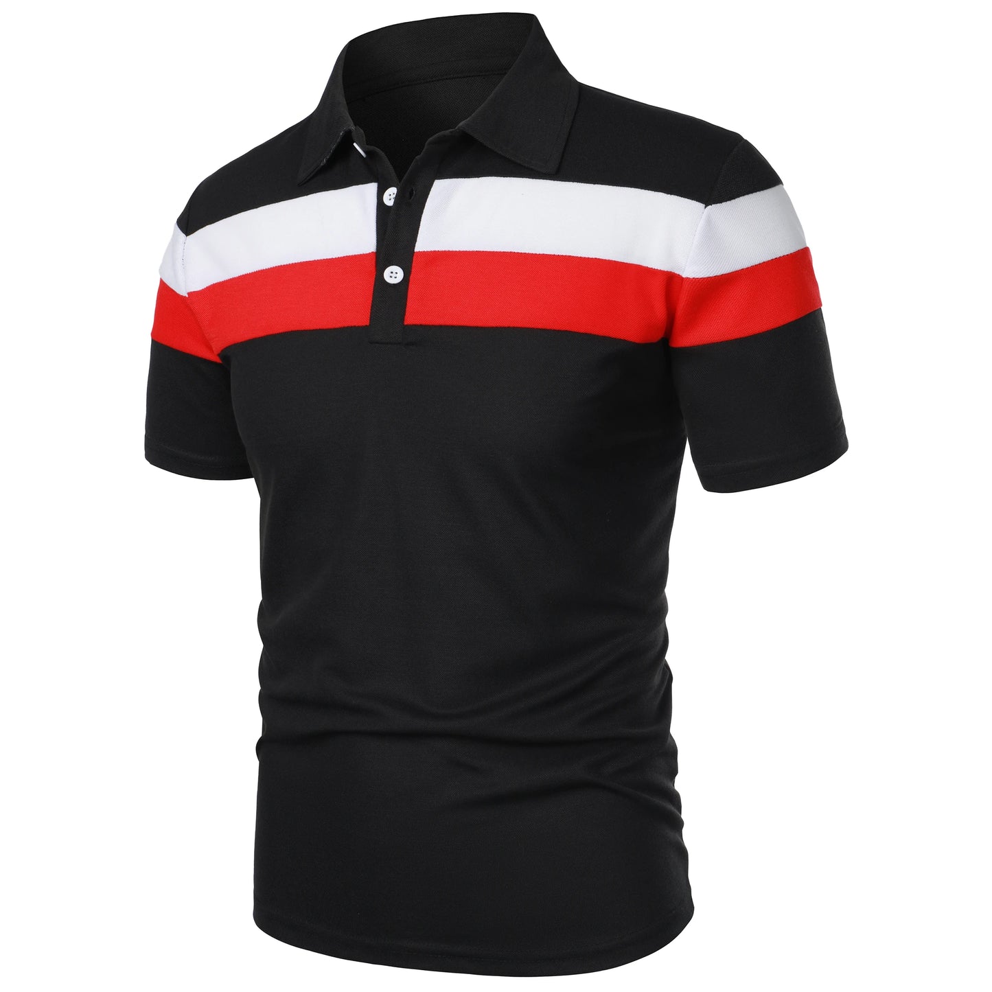 Men's short sleeve chest three stripes color matching fashion with men's lapel short sleeve men's fashion casual top T-shirt