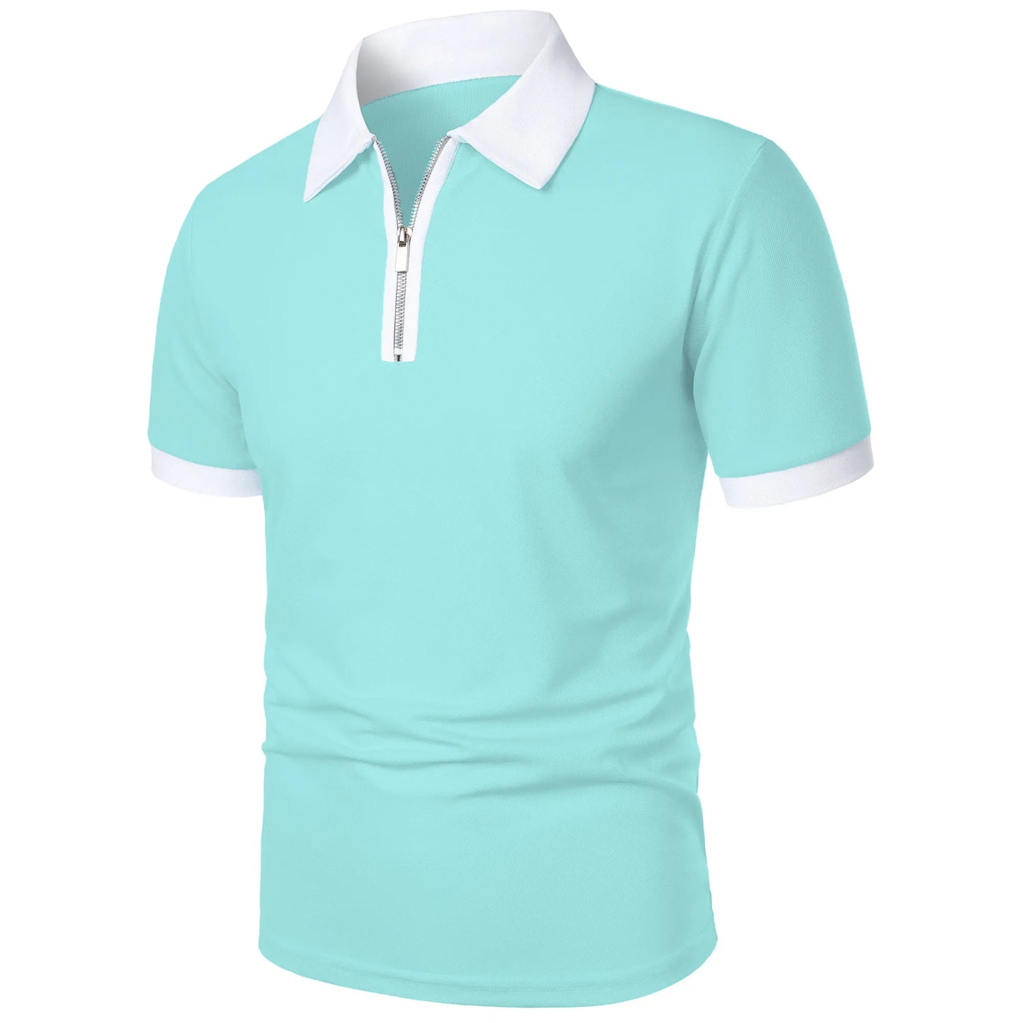 Men's Fashion Casual top Short Sleeve color with stylish zipper with men's lapel short sleeve top T-shirt Fashion short sleeve