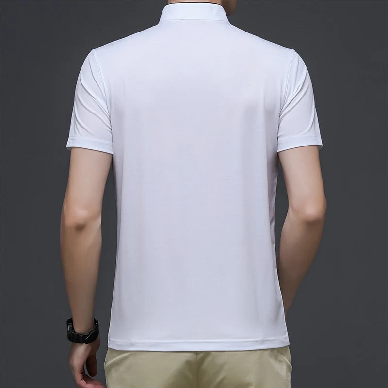 2025 New Men's Casual Fashion Solid Color Short Sleeved Polo Shirt Stand Up Collar Versatile Comfortable Top