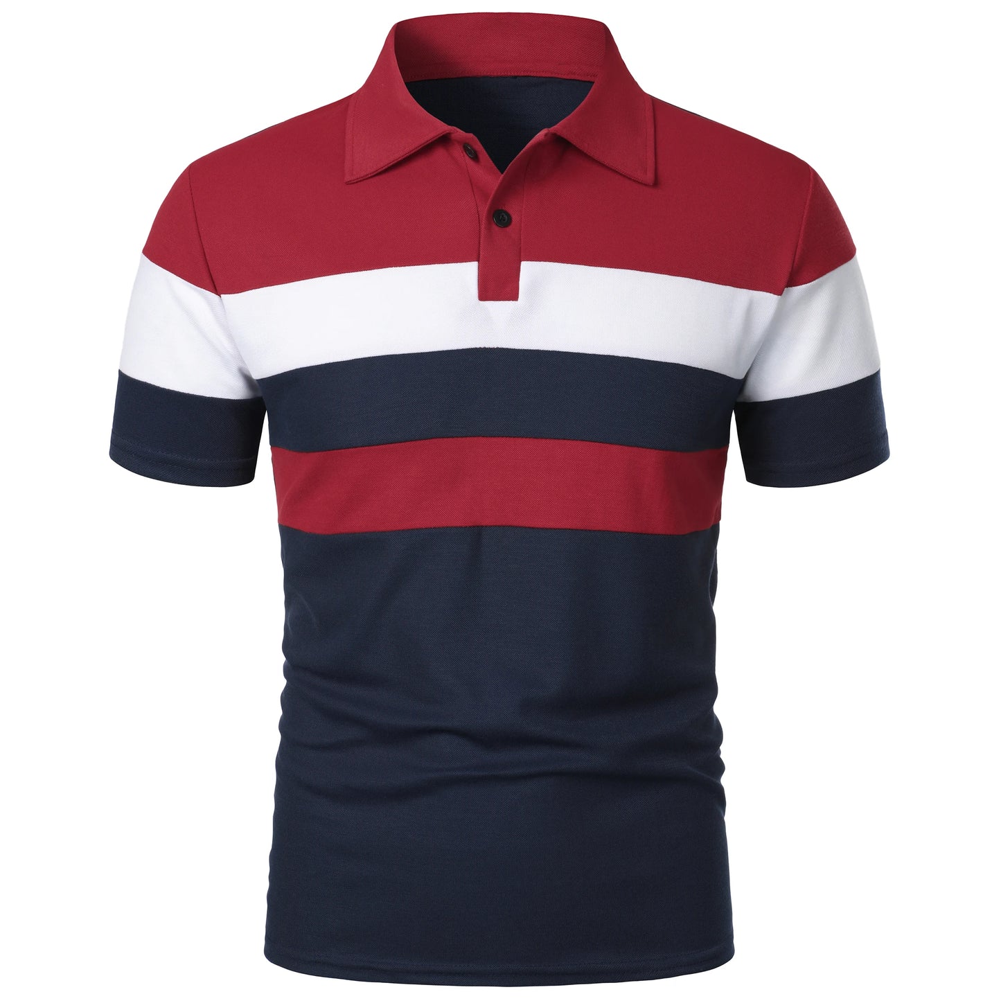 Men's short sleeve chest three stripes color matching fashion with men's lapel short sleeve men's fashion casual top T-shirt