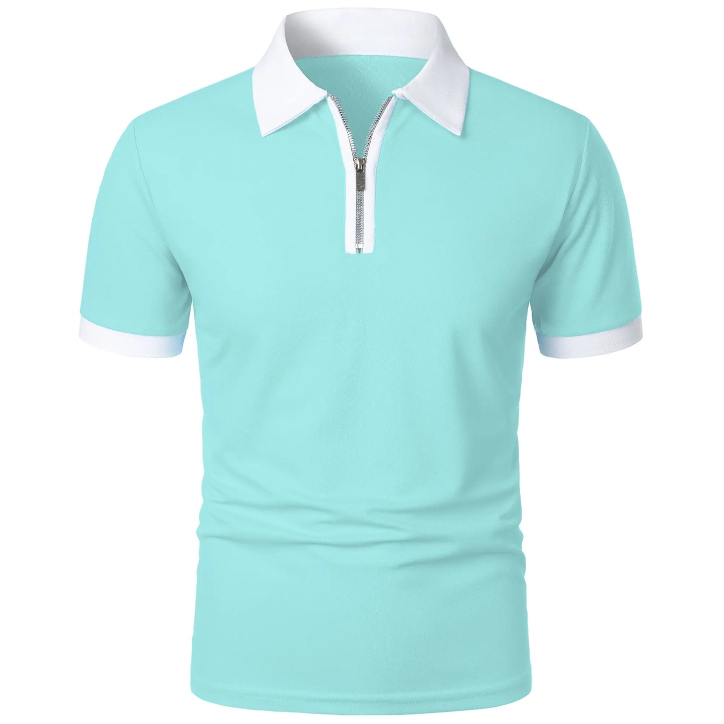 Men's Fashion Casual top Short Sleeve color with stylish zipper with men's lapel short sleeve top T-shirt Fashion short sleeve