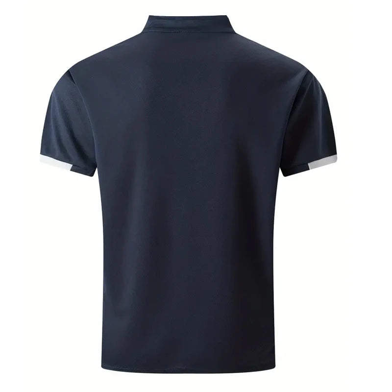 Men Clothes Spring Summer Short Sleeve Print Polo Shirt Fashion Casual Stand Collar Polo Shirt 100% Polyester Quick Drying Tops