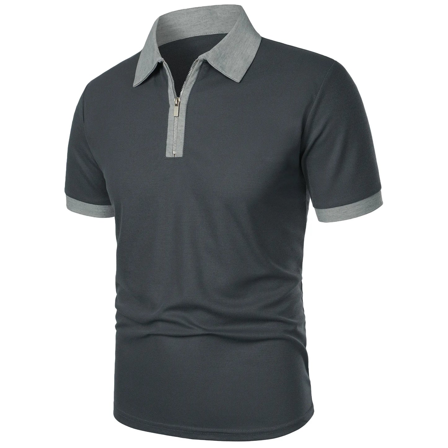 Men's Fashion Casual top Short Sleeve color with stylish zipper with men's lapel short sleeve top T-shirt Fashion short sleeve
