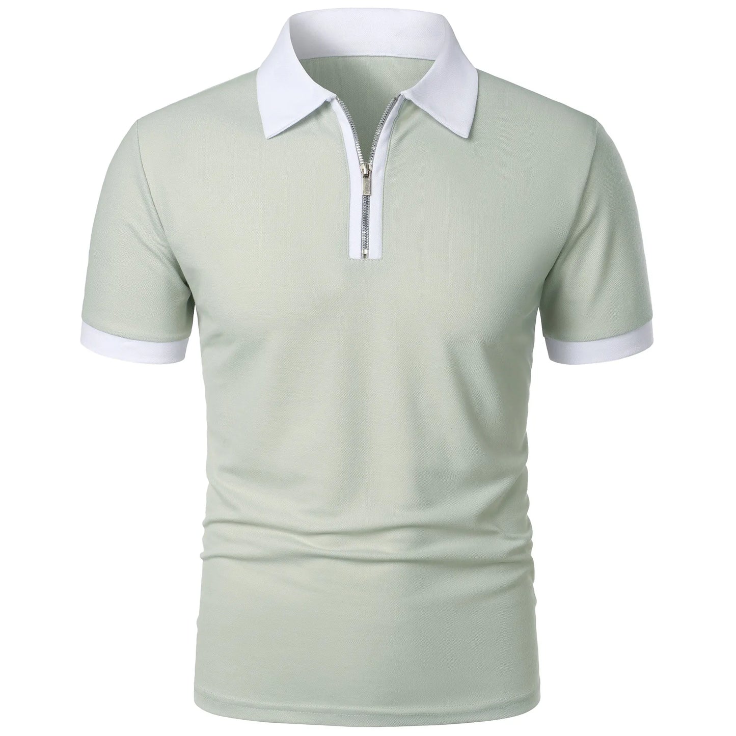 Men's Fashion Casual top Short Sleeve color with stylish zipper with men's lapel short sleeve top T-shirt Fashion short sleeve