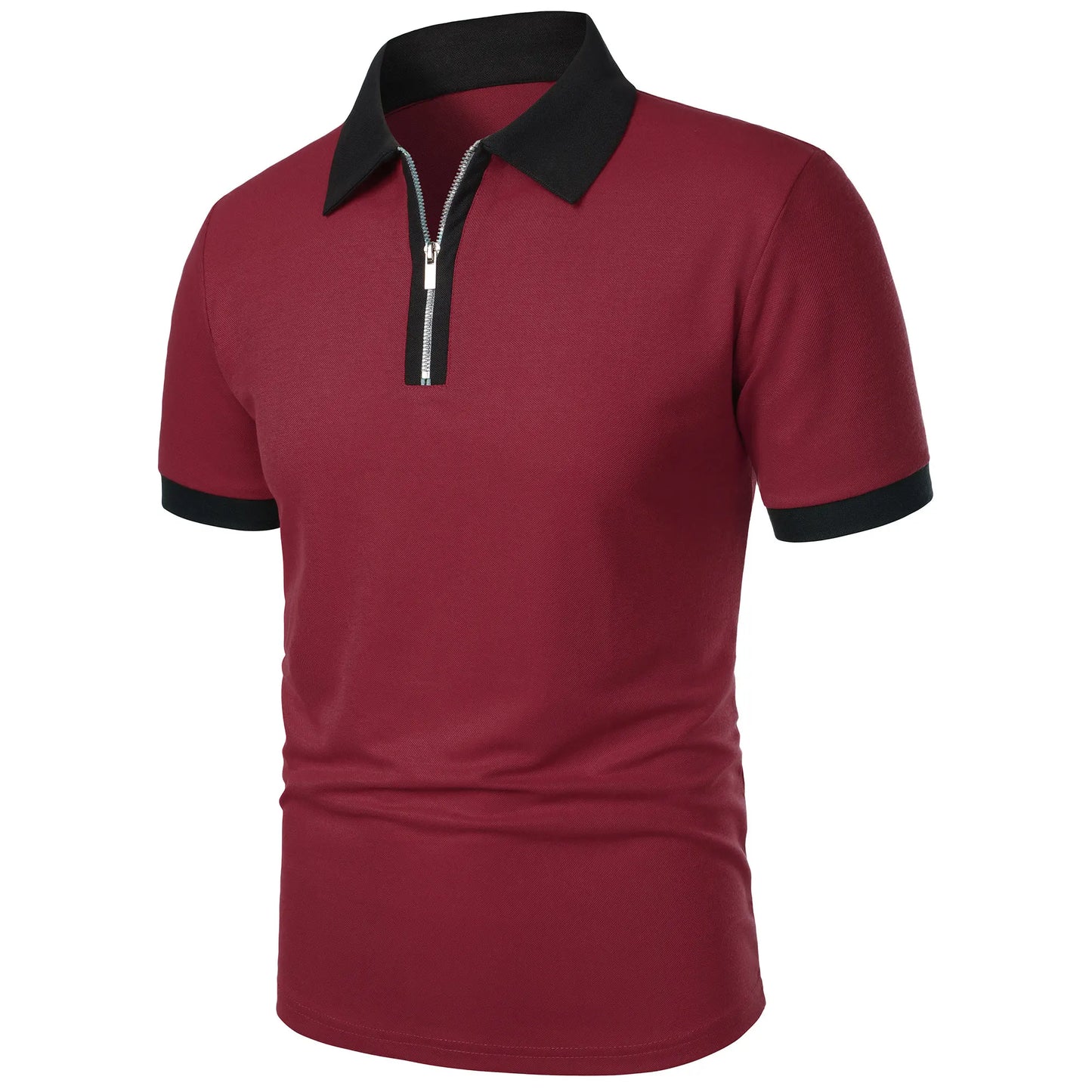 Men's Fashion Casual top Short Sleeve color with stylish zipper with men's lapel short sleeve top T-shirt Fashion short sleeve