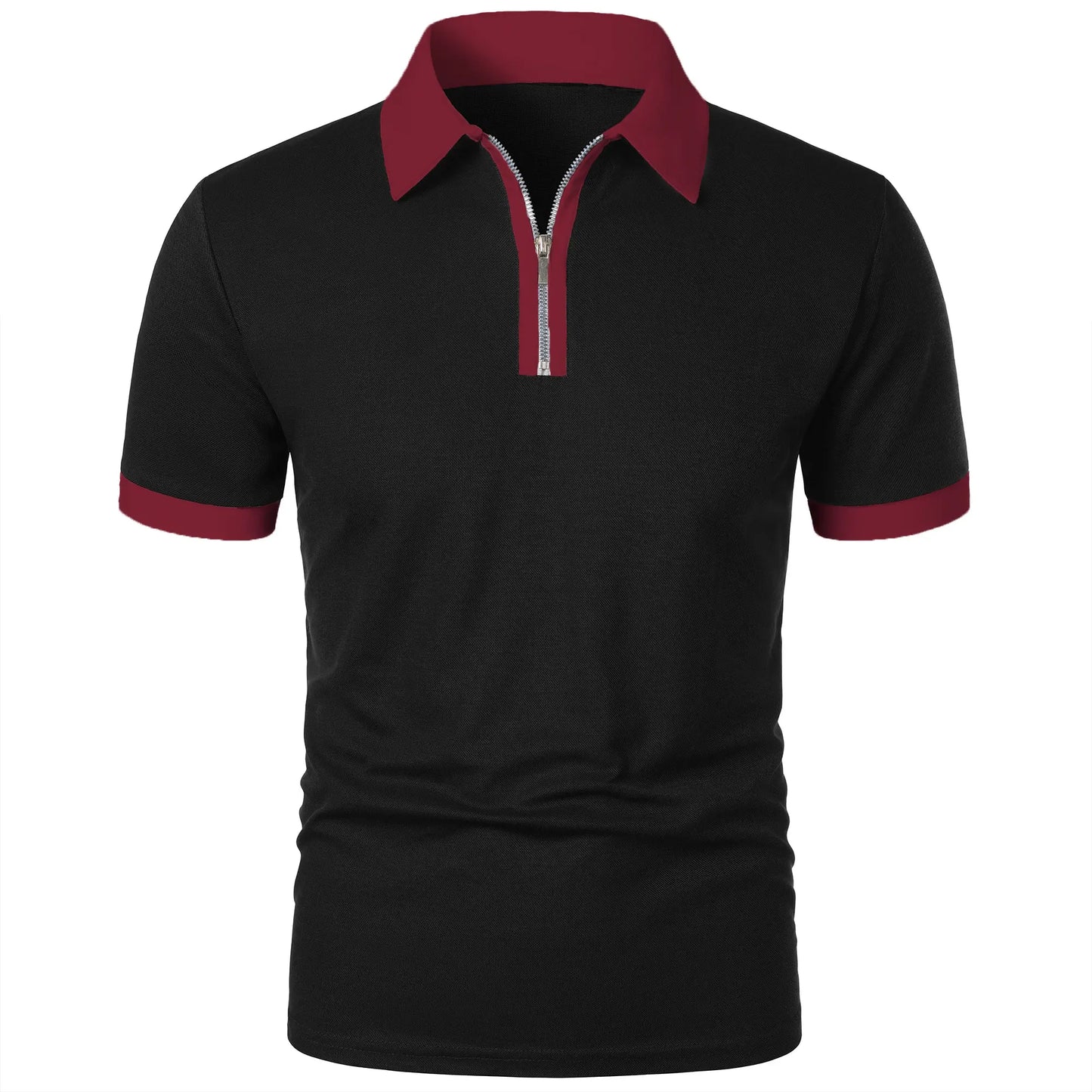 Men's Fashion Casual top Short Sleeve color with stylish zipper with men's lapel short sleeve top T-shirt Fashion short sleeve