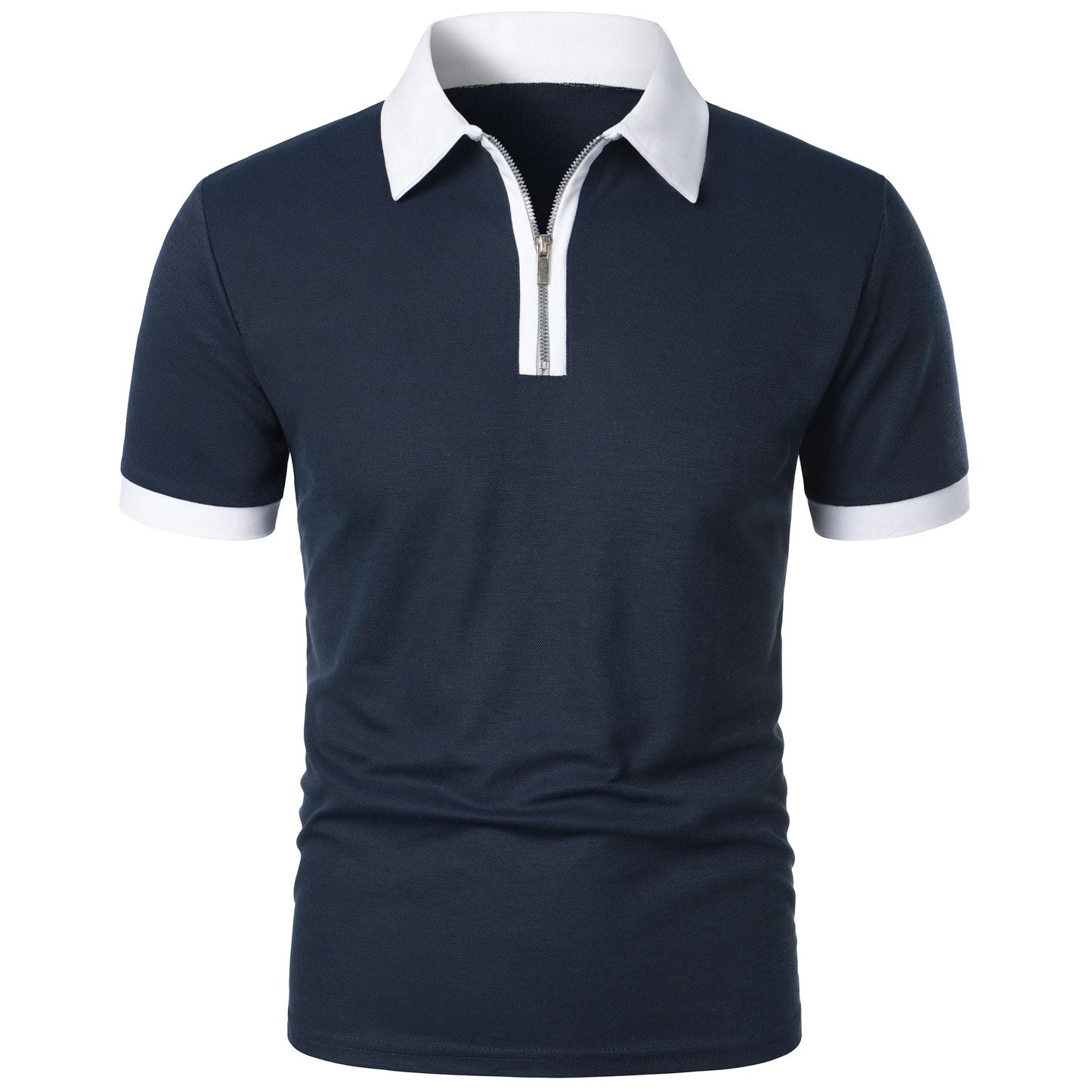 Men's Fashion Casual top Short Sleeve color with stylish zipper with men's lapel short sleeve top T-shirt Fashion short sleeve