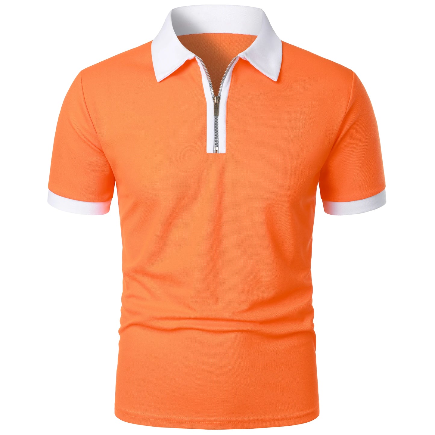 Men's Fashion Casual top Short Sleeve color with stylish zipper with men's lapel short sleeve top T-shirt Fashion short sleeve