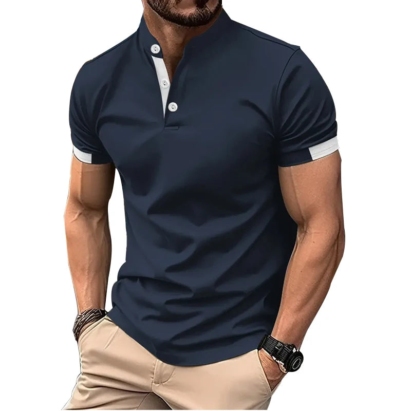 Men Clothes Spring Summer Short Sleeve Print Polo Shirt Fashion Casual Stand Collar Polo Shirt 100% Polyester Quick Drying Tops