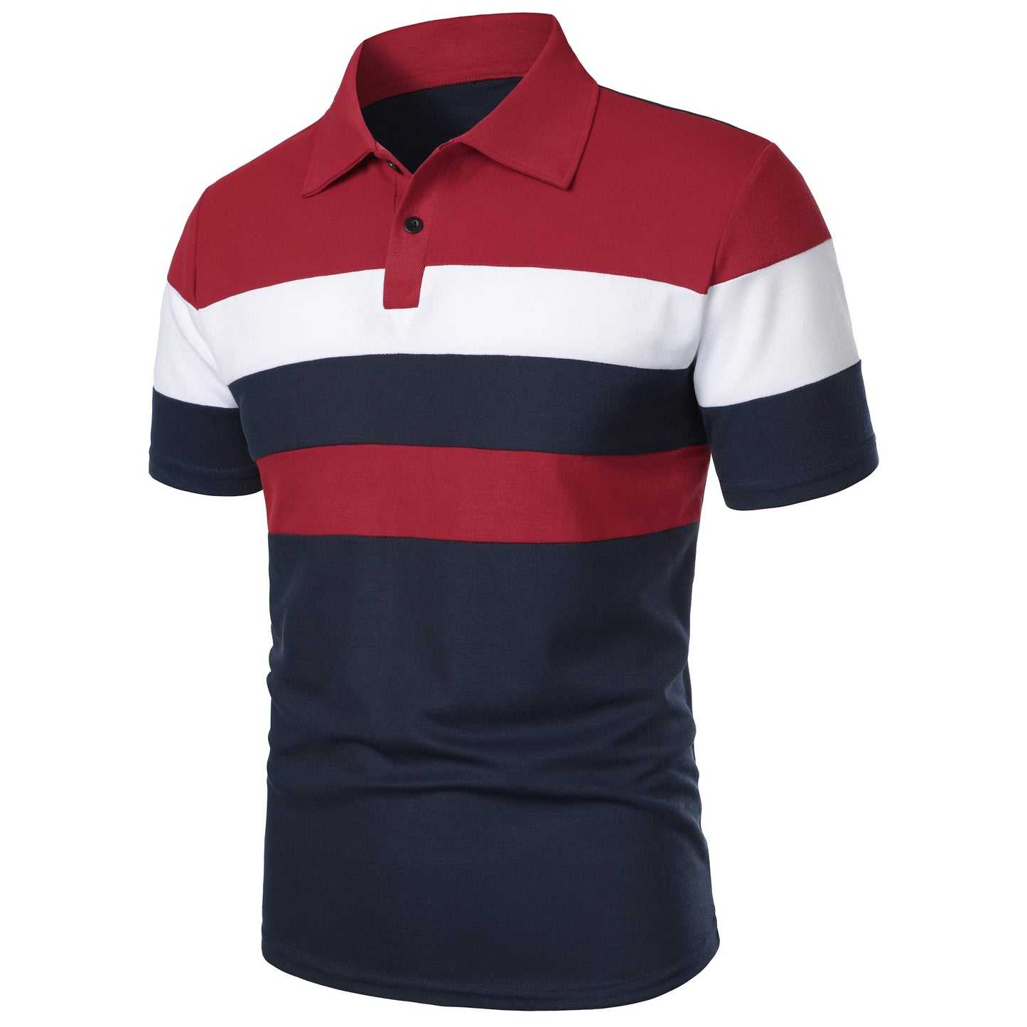 Men's short sleeve chest three stripes color matching fashion with men's lapel short sleeve men's fashion casual top T-shirt