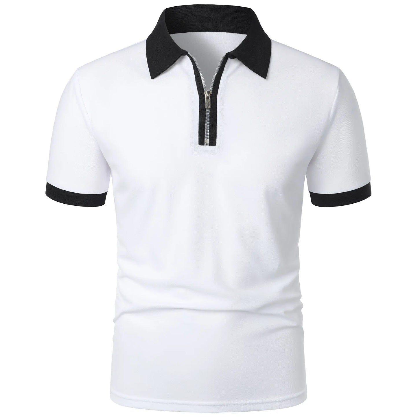Men's Fashion Casual top Short Sleeve color with stylish zipper with men's lapel short sleeve top T-shirt Fashion short sleeve