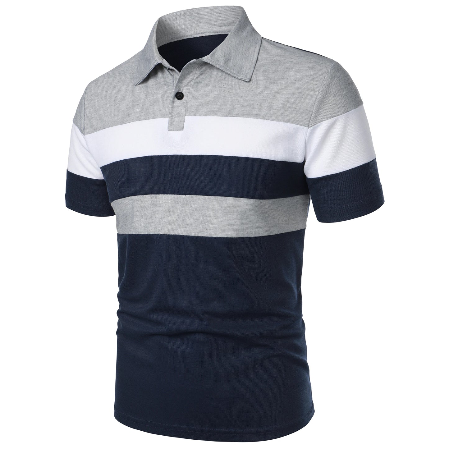 Men's short sleeve chest three stripes color matching fashion with men's lapel short sleeve men's fashion casual top T-shirt