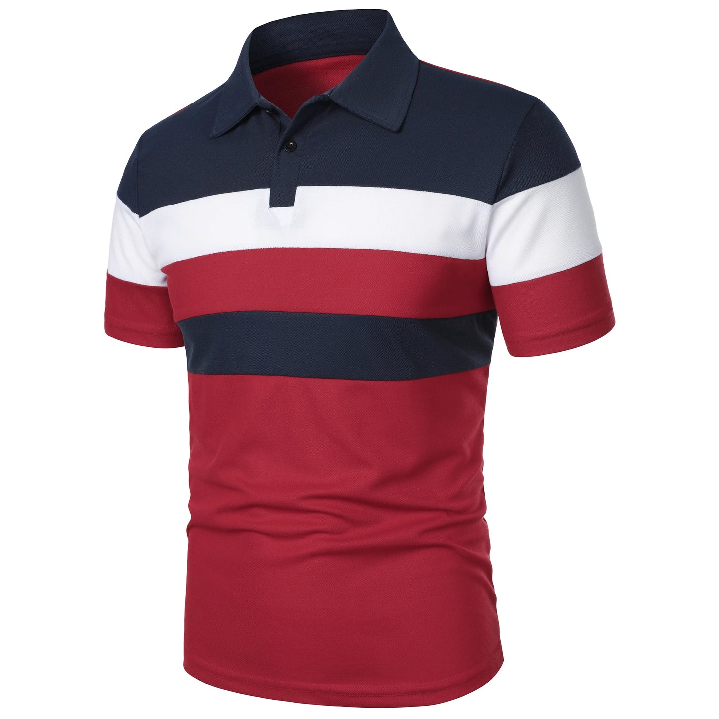 Men's short sleeve chest three stripes color matching fashion with men's lapel short sleeve men's fashion casual top T-shirt