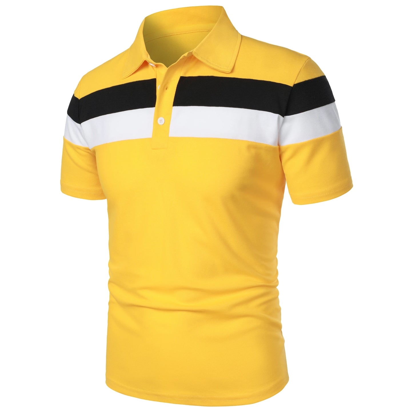 Men's short sleeve chest three stripes color matching fashion with men's lapel short sleeve men's fashion casual top T-shirt