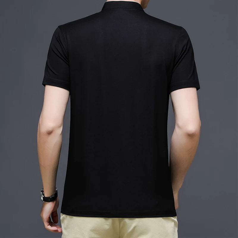 2025 New Men's Casual Fashion Solid Color Short Sleeved Polo Shirt Stand Up Collar Versatile Comfortable Top
