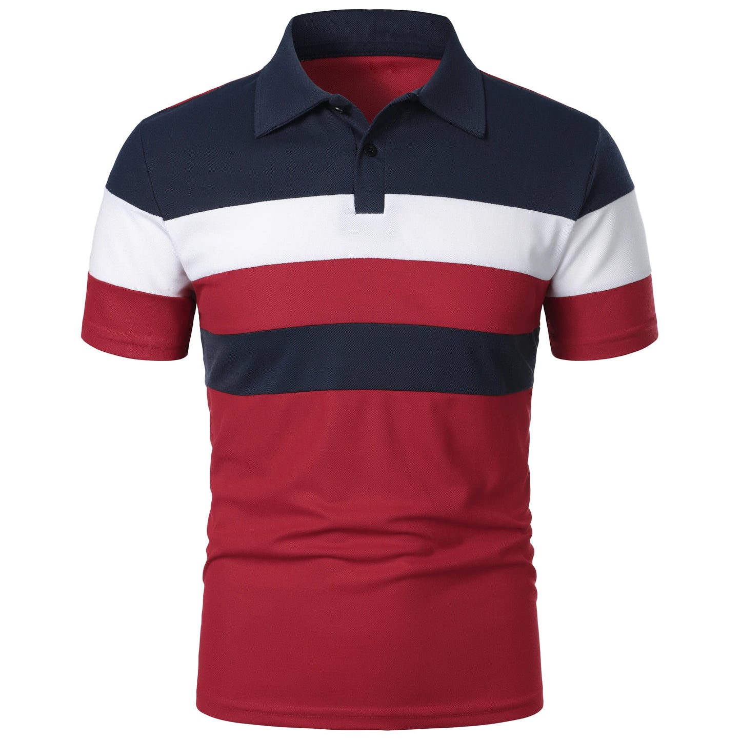 Men's short sleeve chest three stripes color matching fashion with men's lapel short sleeve men's fashion casual top T-shirt
