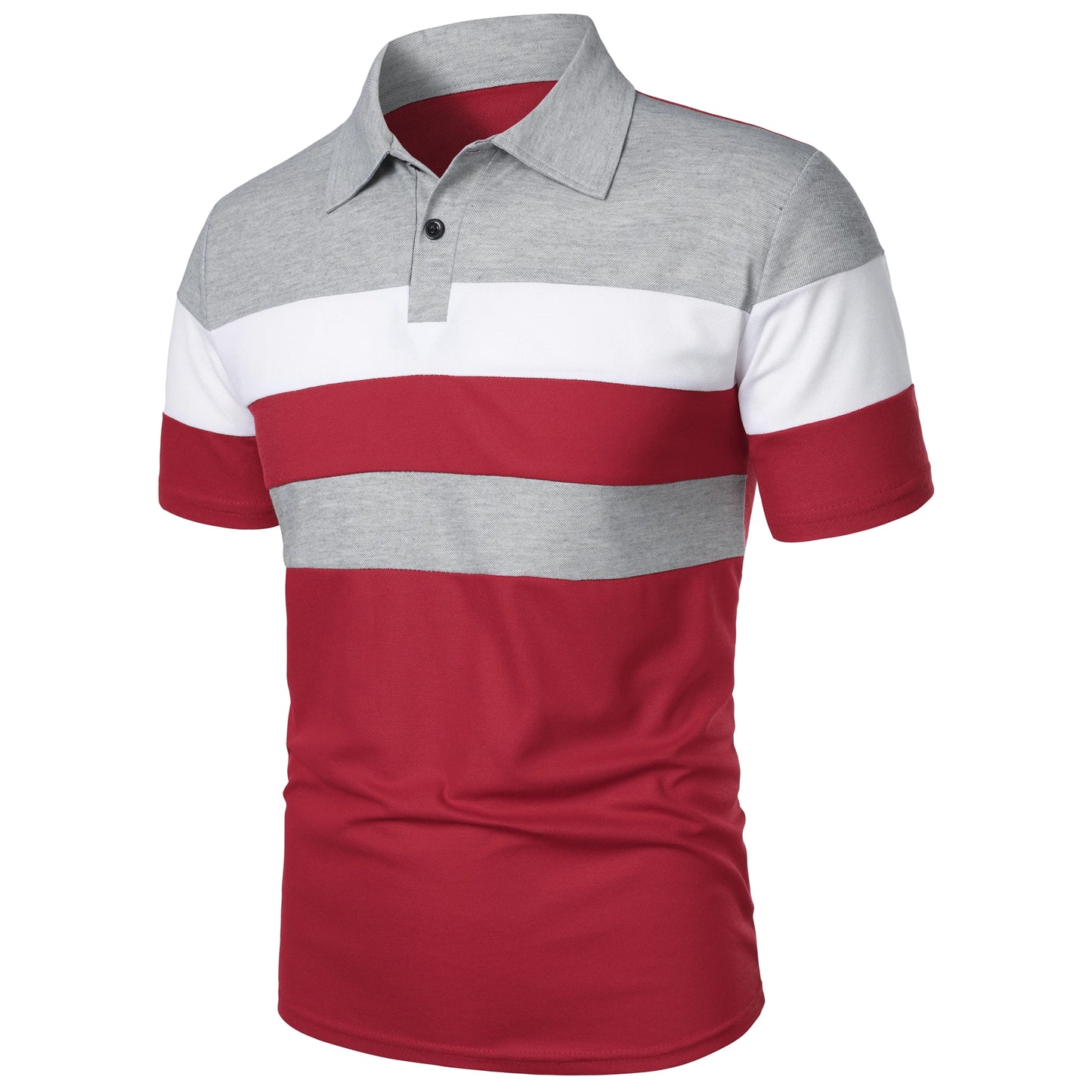 Men's short sleeve chest three stripes color matching fashion with men's lapel short sleeve men's fashion casual top T-shirt