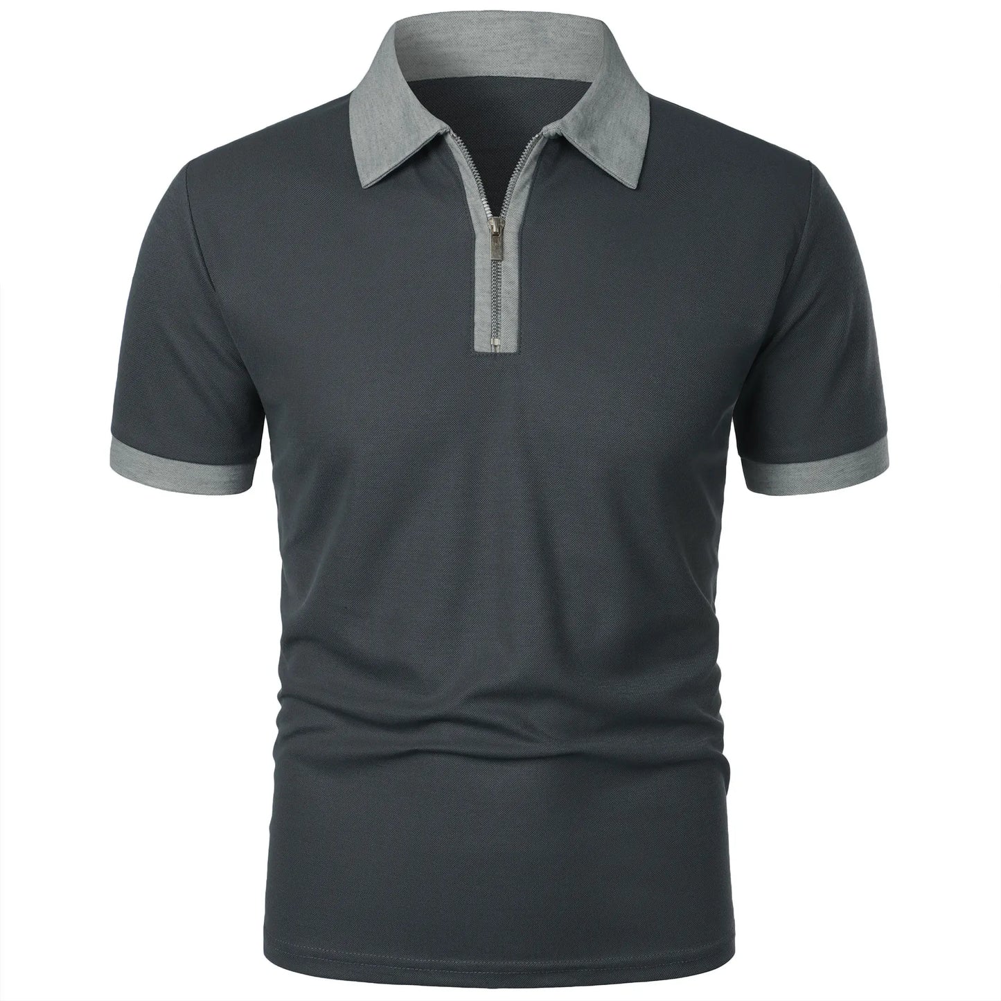 Men's Fashion Casual top Short Sleeve color with stylish zipper with men's lapel short sleeve top T-shirt Fashion short sleeve