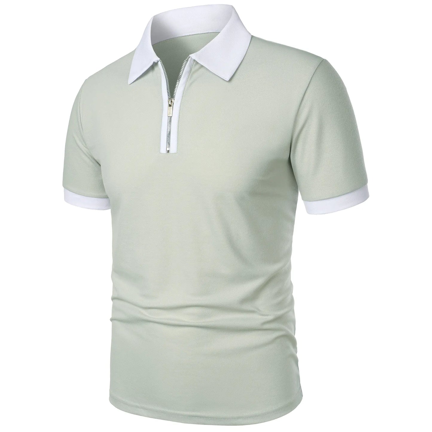 Men's Fashion Casual top Short Sleeve color with stylish zipper with men's lapel short sleeve top T-shirt Fashion short sleeve