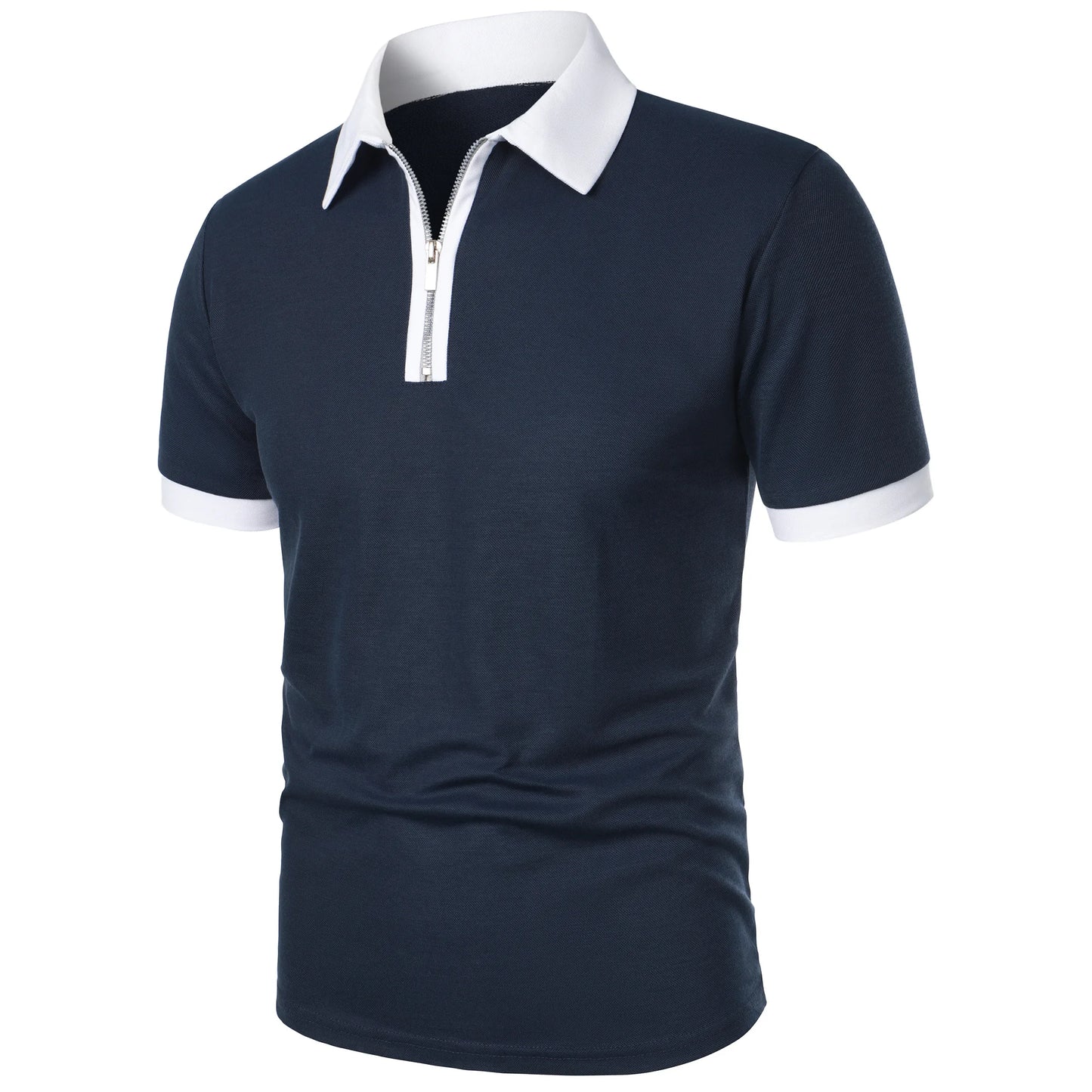 Men's Fashion Casual top Short Sleeve color with stylish zipper with men's lapel short sleeve top T-shirt Fashion short sleeve