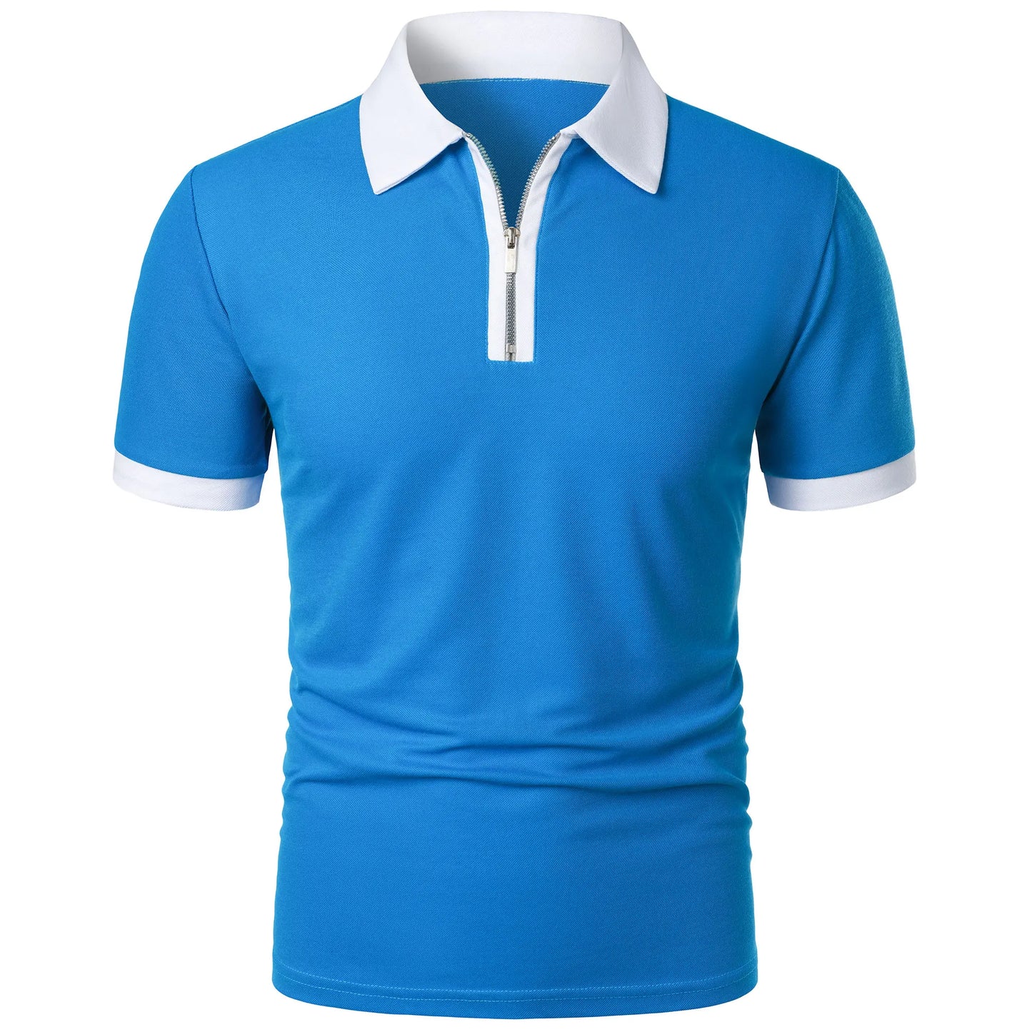 Men's Fashion Casual top Short Sleeve color with stylish zipper with men's lapel short sleeve top T-shirt Fashion short sleeve