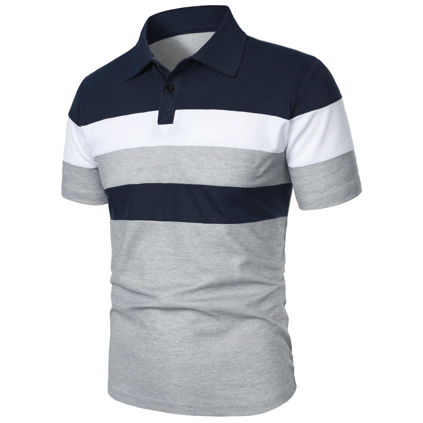 Men's short sleeve chest three stripes color matching fashion with men's lapel short sleeve men's fashion casual top T-shirt