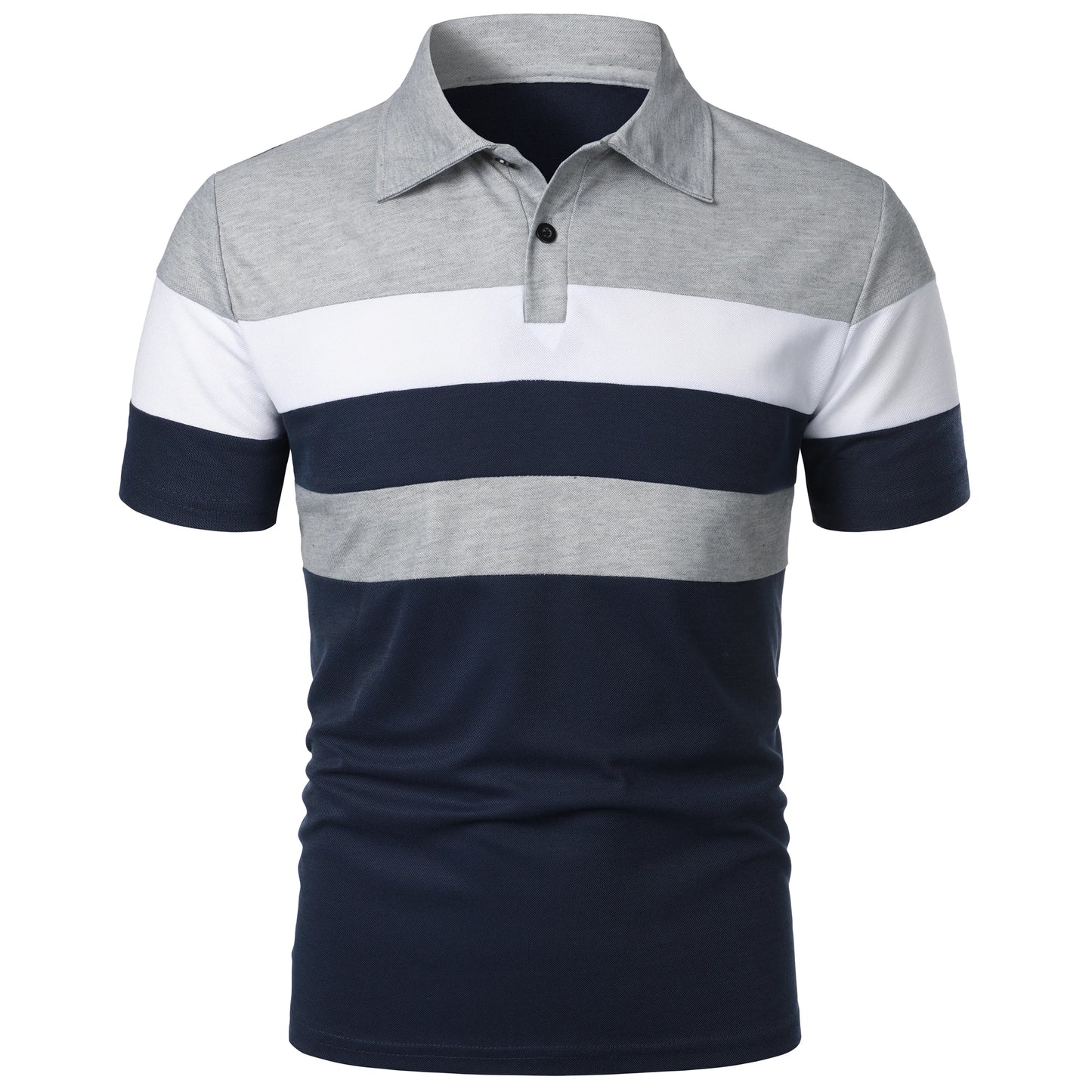 Men's short sleeve chest three stripes color matching fashion with men's lapel short sleeve men's fashion casual top T-shirt