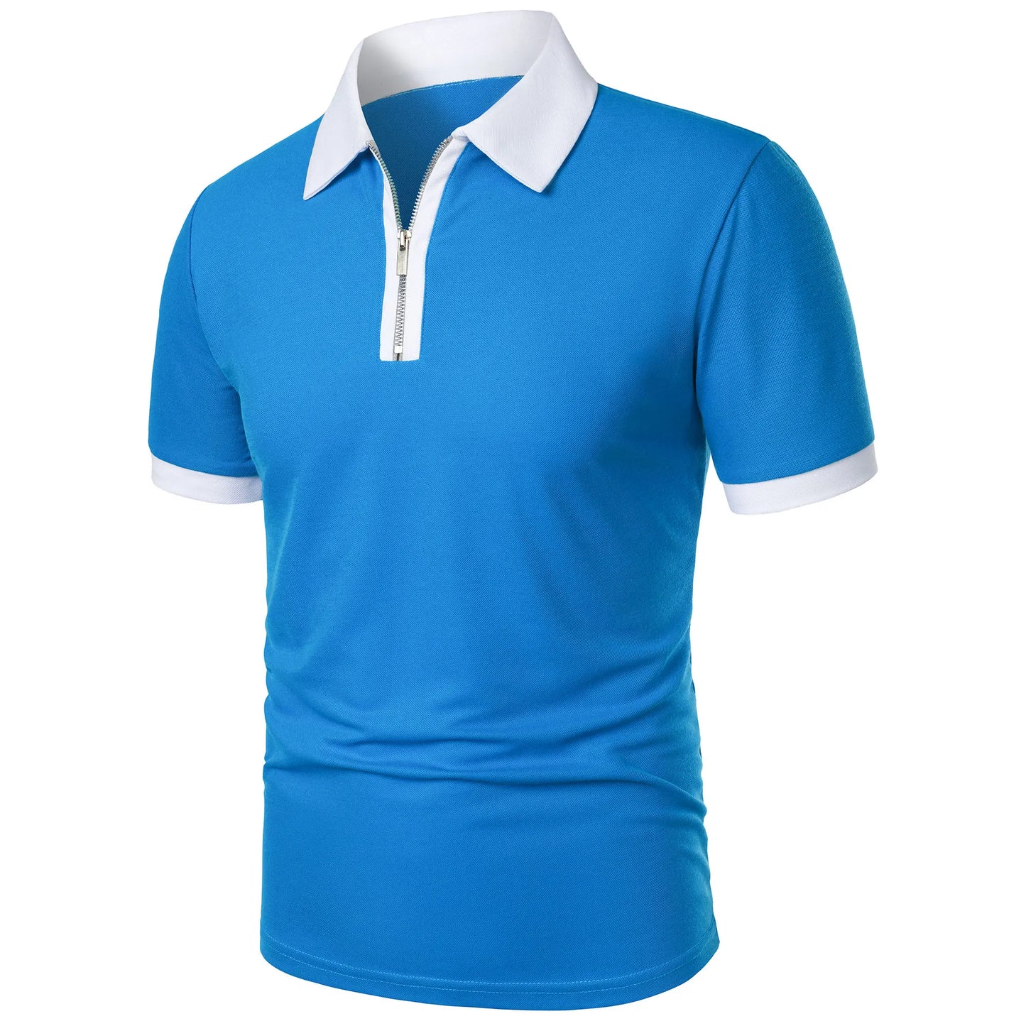 Men's Fashion Casual top Short Sleeve color with stylish zipper with men's lapel short sleeve top T-shirt Fashion short sleeve