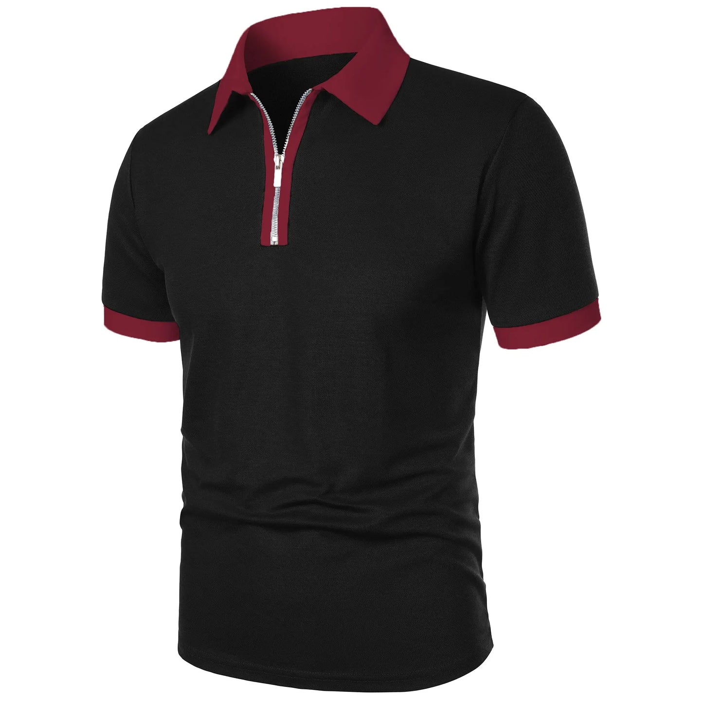 Men's Fashion Casual top Short Sleeve color with stylish zipper with men's lapel short sleeve top T-shirt Fashion short sleeve