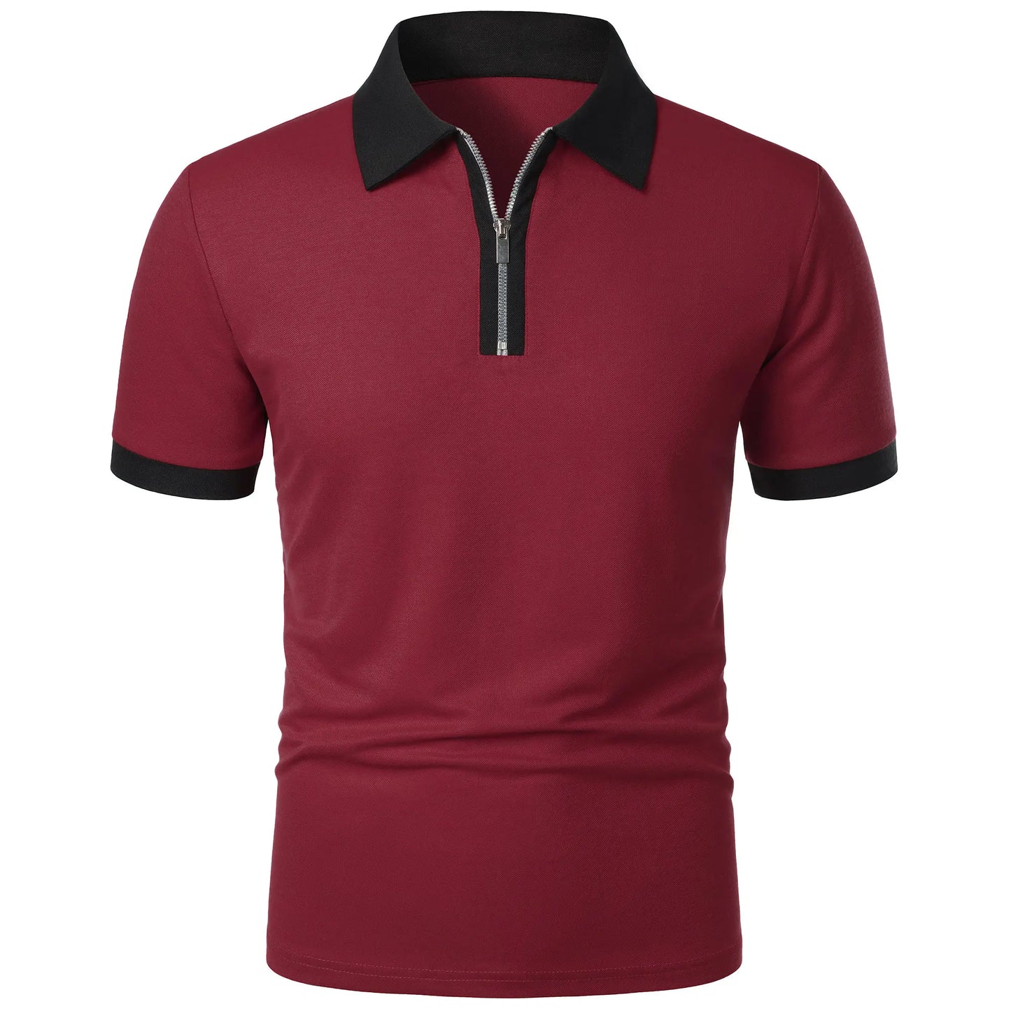 Men's Fashion Casual top Short Sleeve color with stylish zipper with men's lapel short sleeve top T-shirt Fashion short sleeve