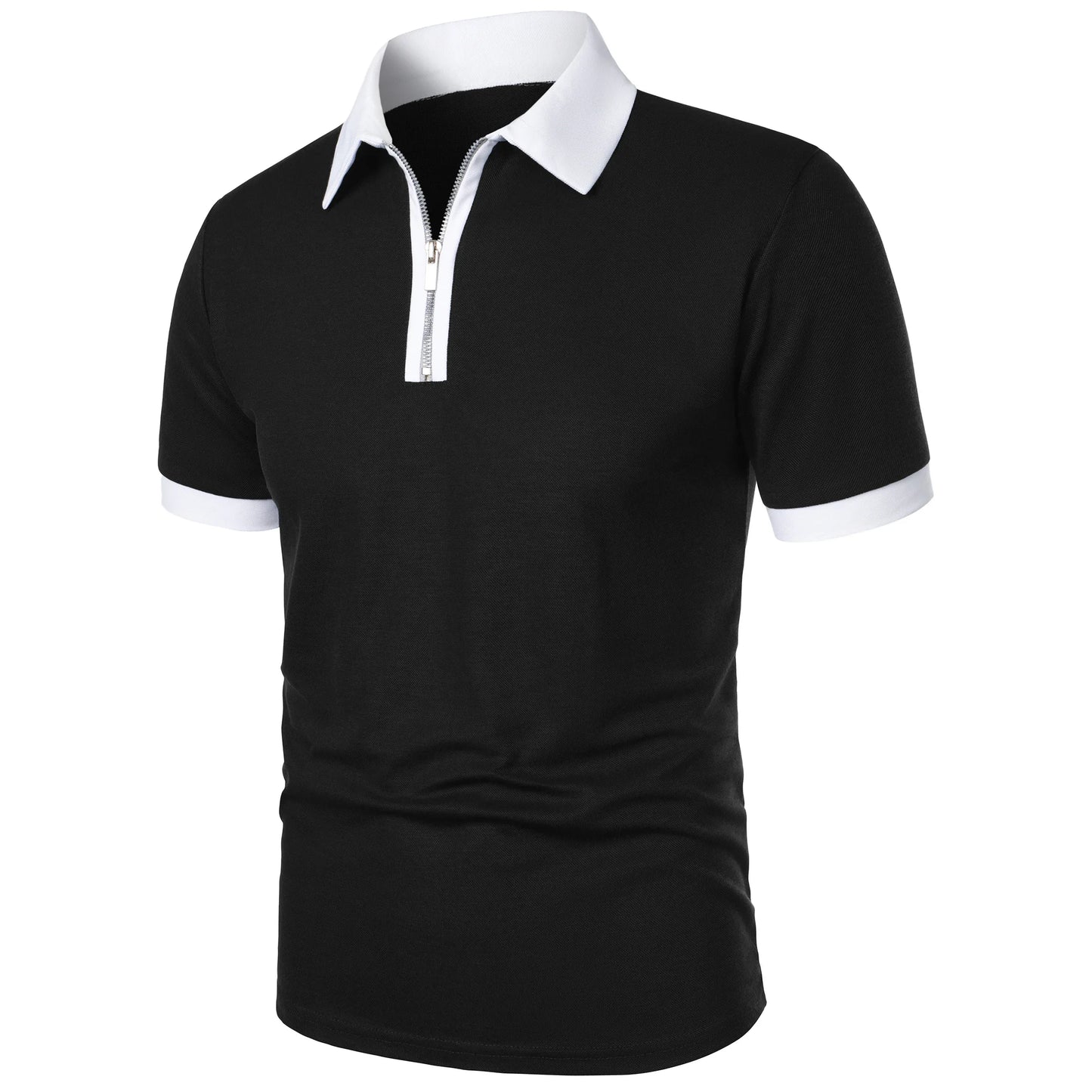 Men's Fashion Casual top Short Sleeve color with stylish zipper with men's lapel short sleeve top T-shirt Fashion short sleeve