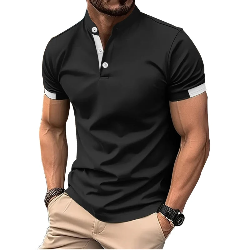 Men Clothes Spring Summer Short Sleeve Print Polo Shirt Fashion Casual Stand Collar Polo Shirt 100% Polyester Quick Drying Tops