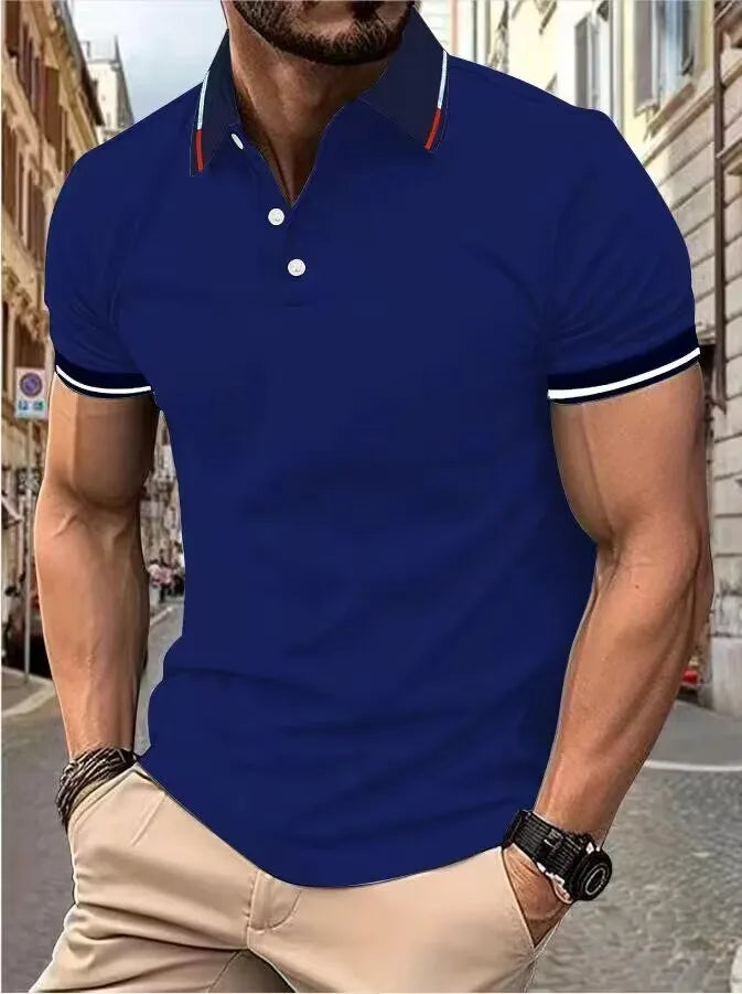 Men's short-sleeved top Short-sleeved daily casual lapel casual short-sleeved button-down T-shirt Men's casual top T-shirt