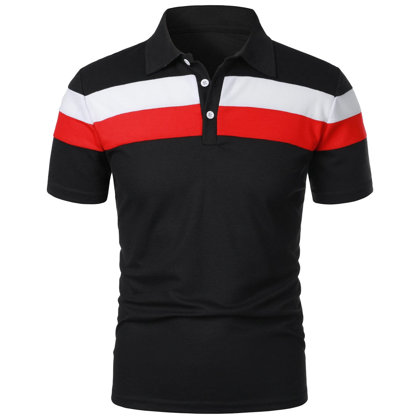 Men's short sleeve chest three stripes color matching fashion with men's lapel short sleeve men's fashion casual top T-shirt