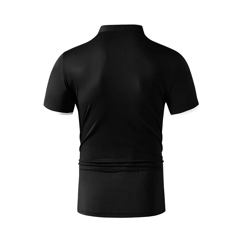 2025 New Men's Casual and Fashionable Solid Color Short Sleeved Stand Up Collar T-shirt Summer Versatile and Comfortable Top