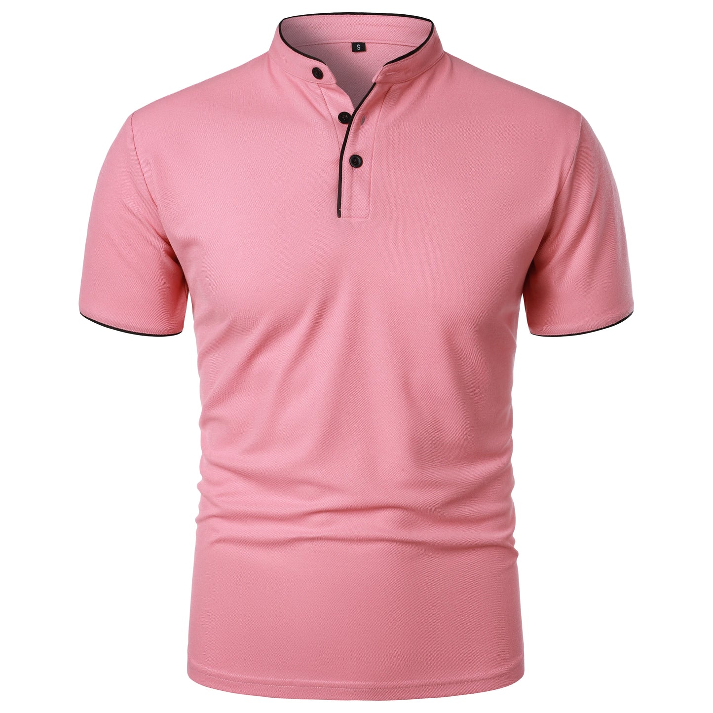 Men's solid color short-sleeved stand collar T-shirt casual top