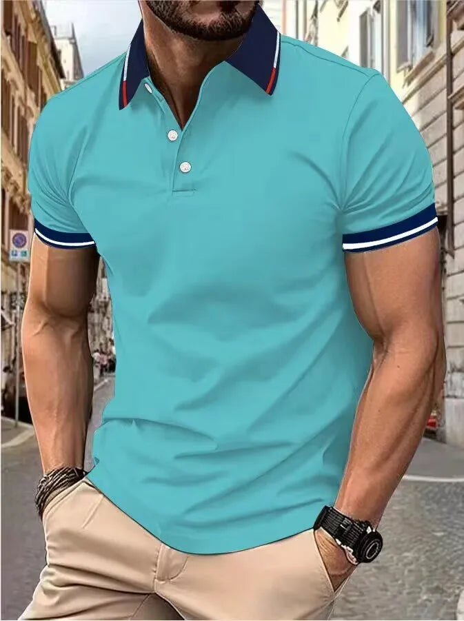 Men's short-sleeved top Short-sleeved daily casual lapel casual short-sleeved button-down T-shirt Men's casual top T-shirt