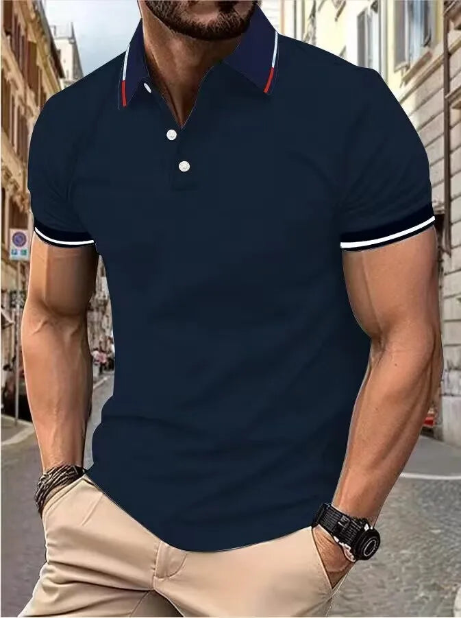 Men's short-sleeved top Short-sleeved daily casual lapel casual short-sleeved button-down T-shirt Men's casual top T-shirt