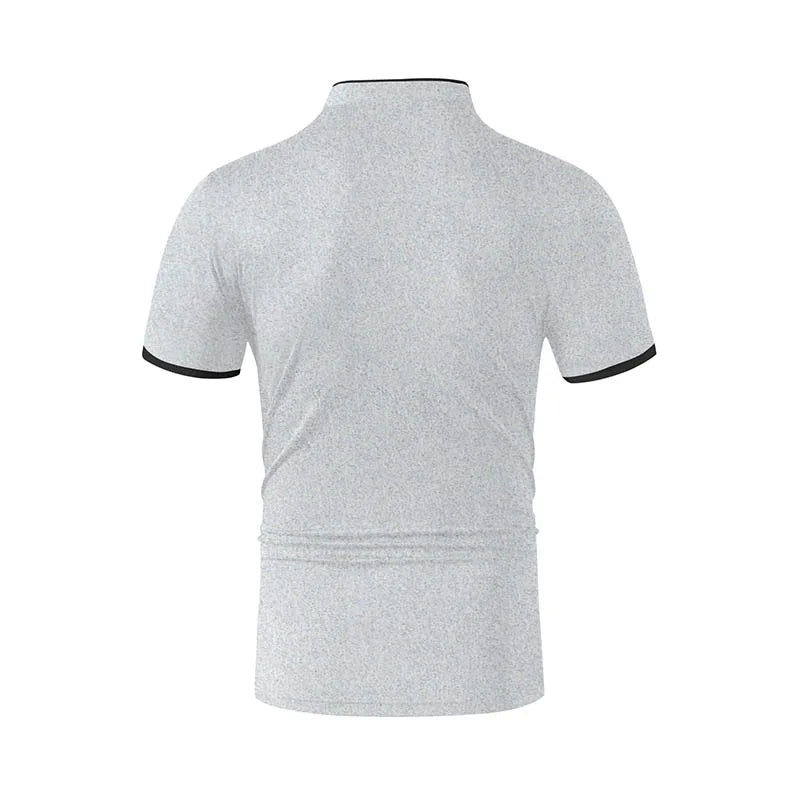 2025 New Men's Casual and Fashionable Solid Color Short Sleeved Stand Up Collar T-shirt Summer Versatile and Comfortable Top