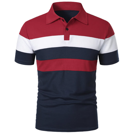 Men's short sleeve chest three stripes color matching fashion with men's lapel short sleeve men's fashion casual top T-shirt
