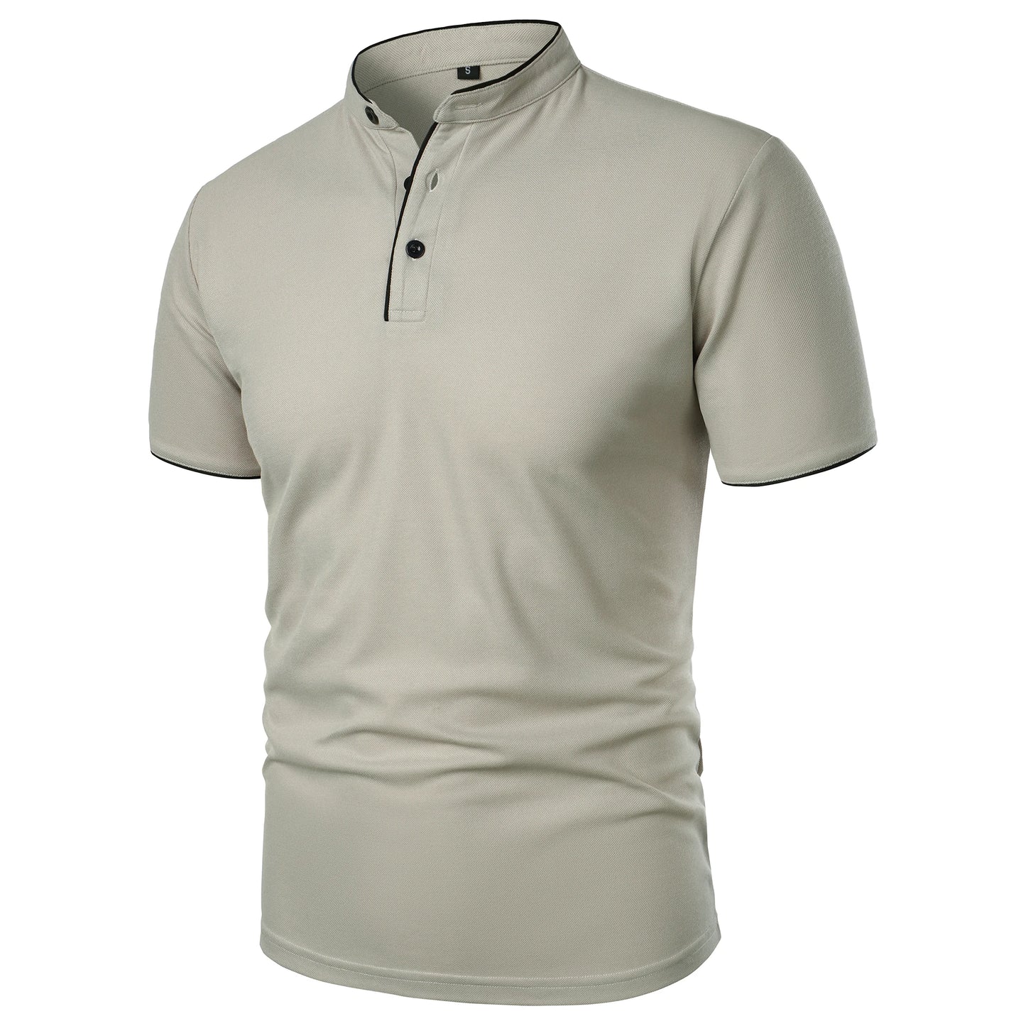 Men's solid color short-sleeved stand collar T-shirt casual top