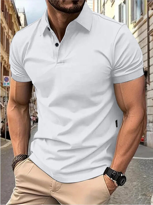 Men's short sleeve Solid color short sleeve daily casual lapel casual short sleeve button down T-shirt casual top for men