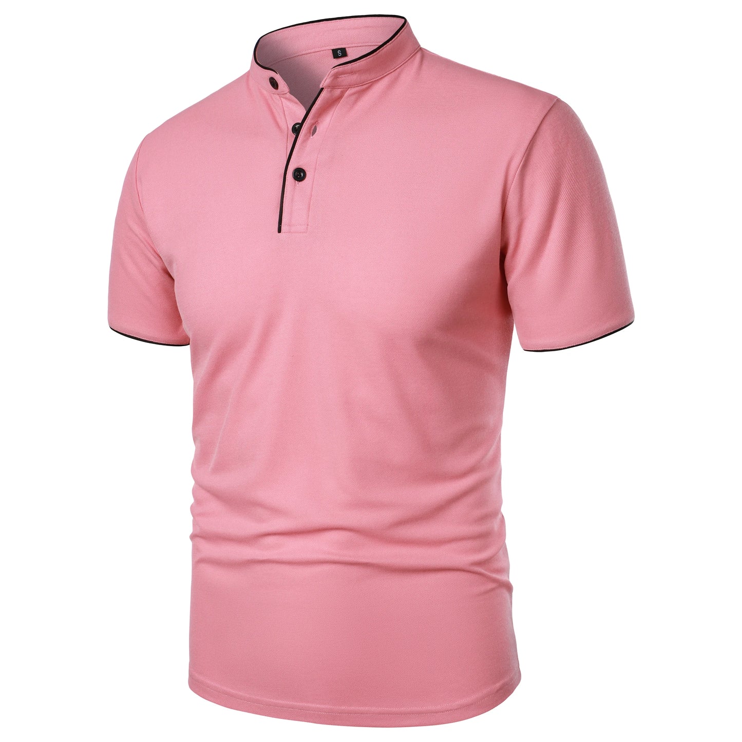 Men's solid color short-sleeved stand collar T-shirt casual top