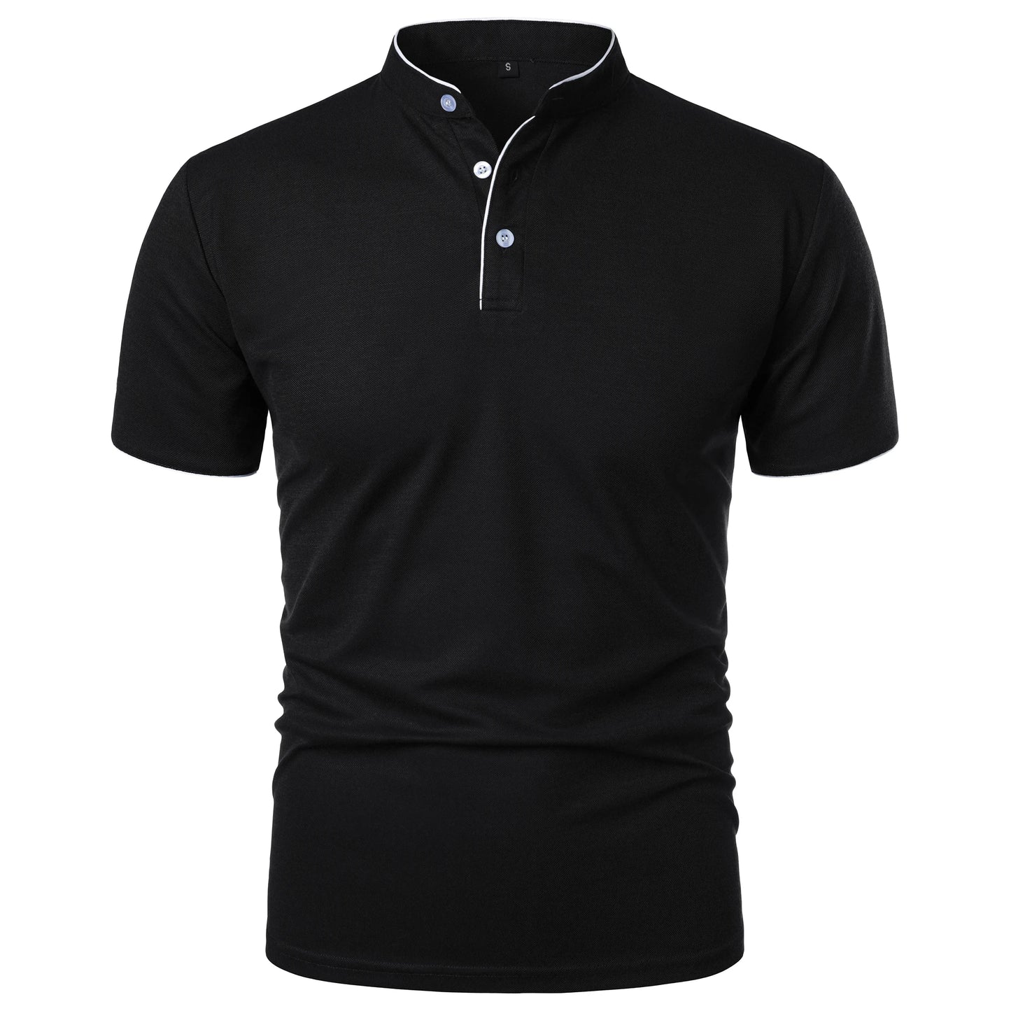 Men's solid color short-sleeved stand collar T-shirt casual top