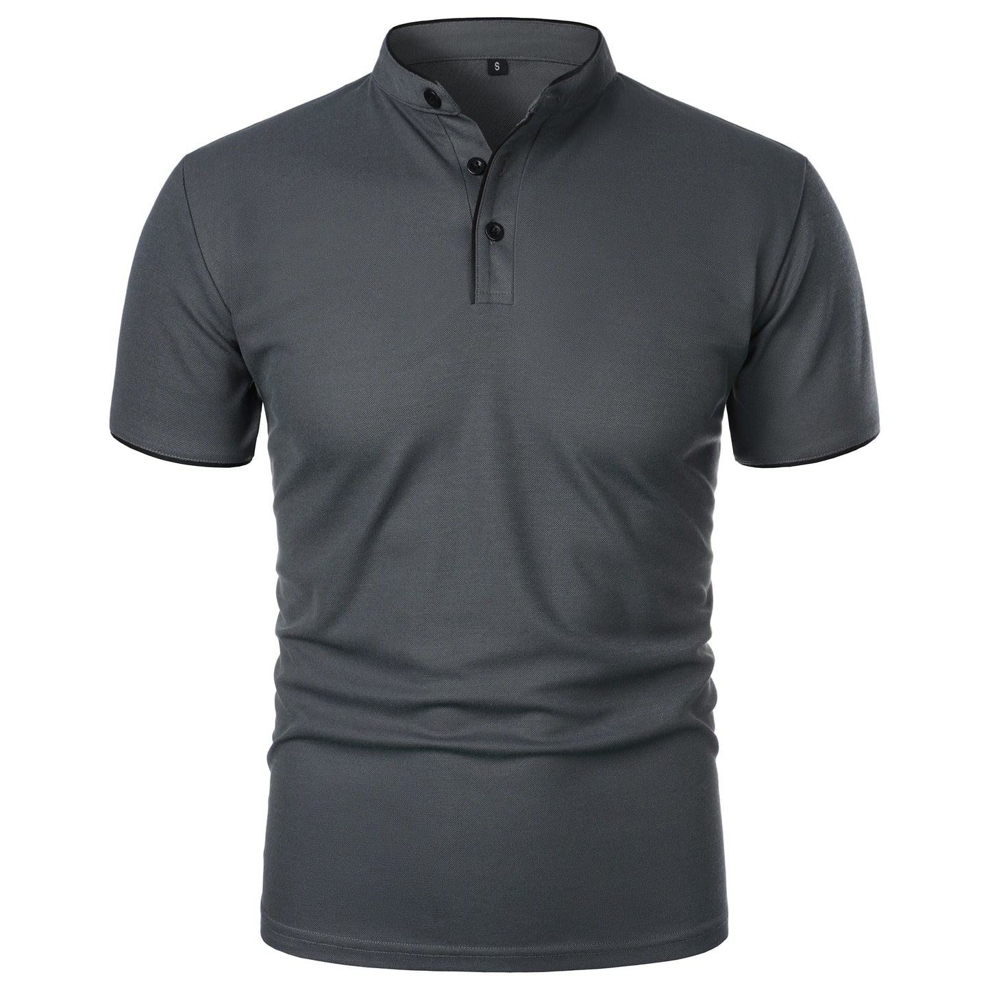 Men's solid color short-sleeved stand collar T-shirt casual top