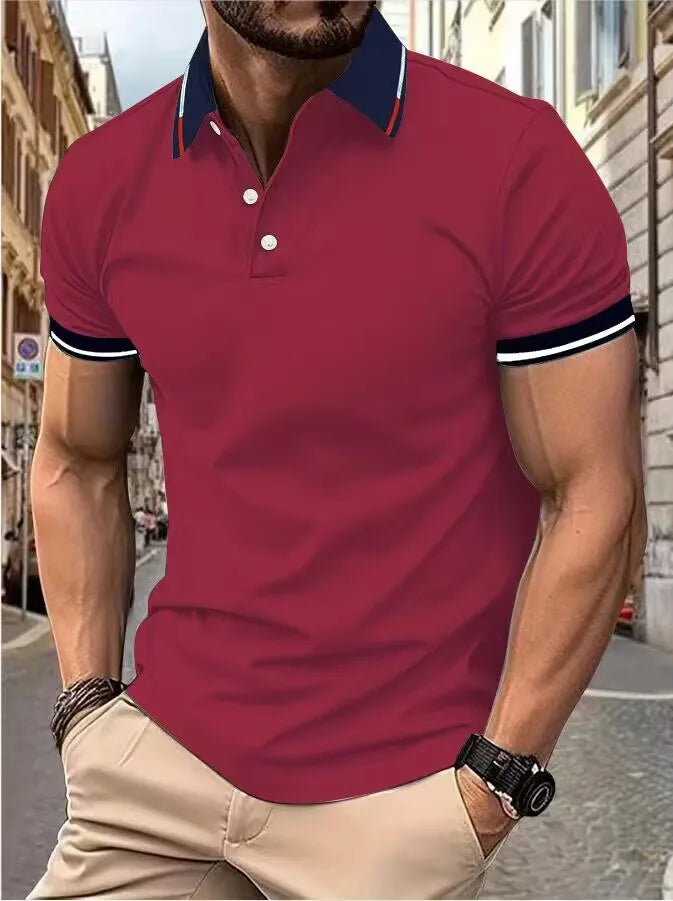Men's short-sleeved top Short-sleeved daily casual lapel casual short-sleeved button-down T-shirt Men's casual top T-shirt